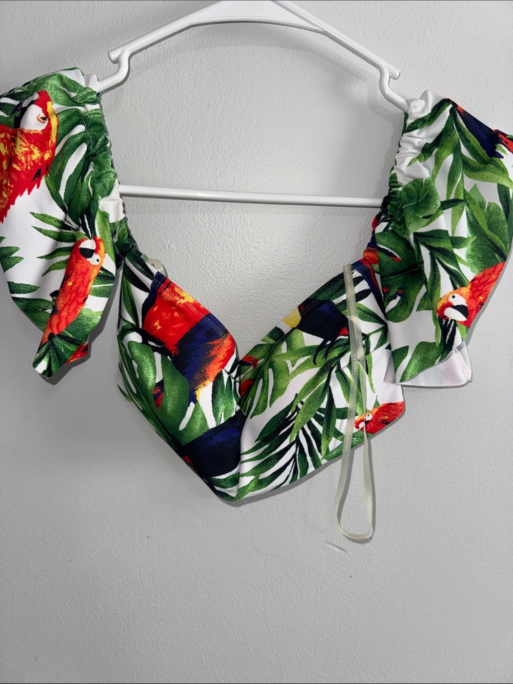 Forever 21 White Tropical Parrot Off-Shoulder Crop Top